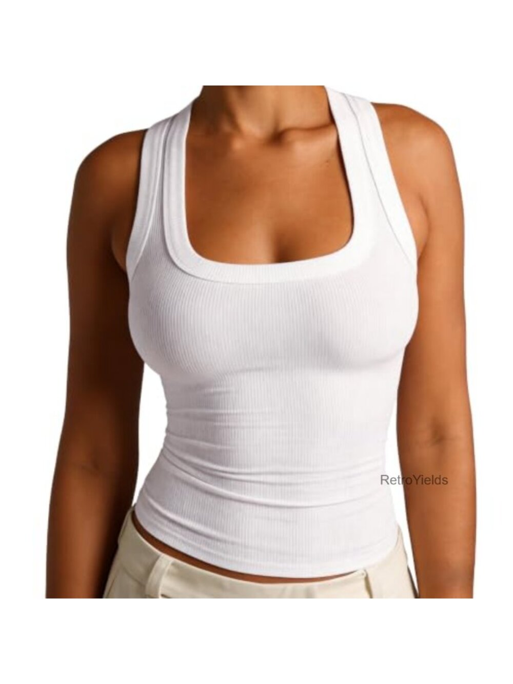 Women's Square Neck Tank Top Ribbed Knit Cropped Sleeveless Racerback